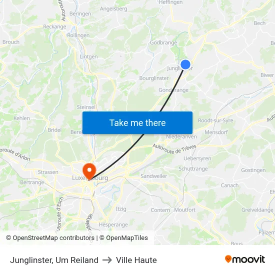 Junglinster, Um Reiland to Ville Haute map