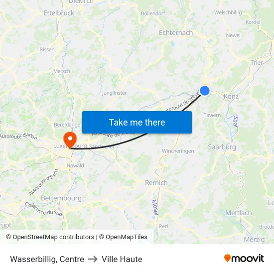 Wasserbillig, Centre to Ville Haute map