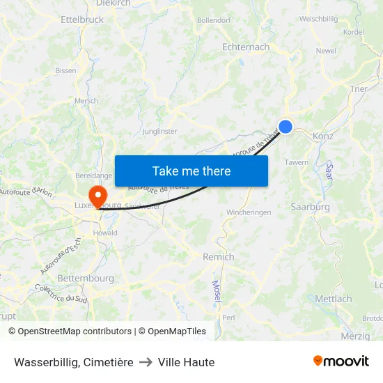 Wasserbillig, Cimetière to Ville Haute map