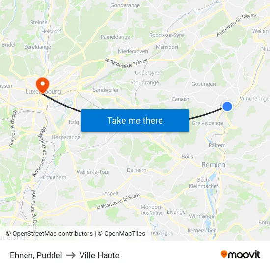 Ehnen, Puddel to Ville Haute map