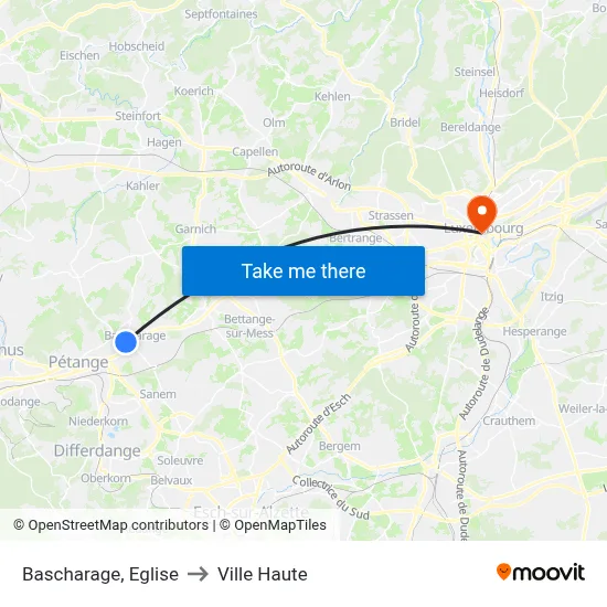 Bascharage, Eglise to Ville Haute map