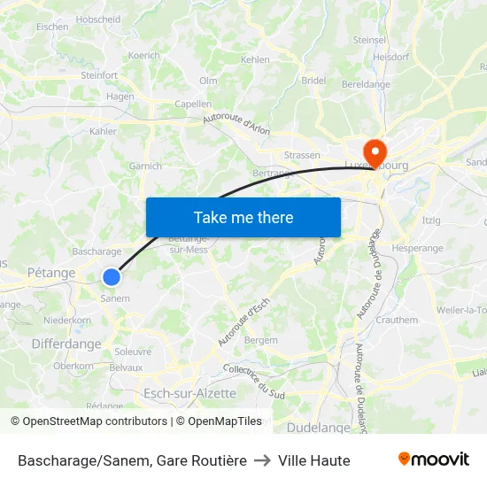 Bascharage/Sanem, Gare Routière to Ville Haute map