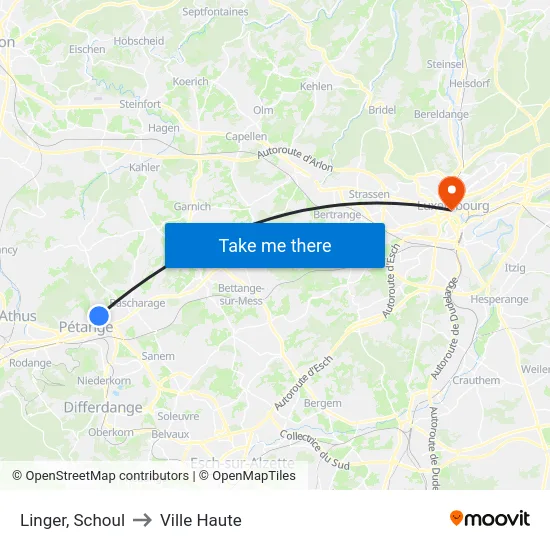 Linger, Schoul to Ville Haute map