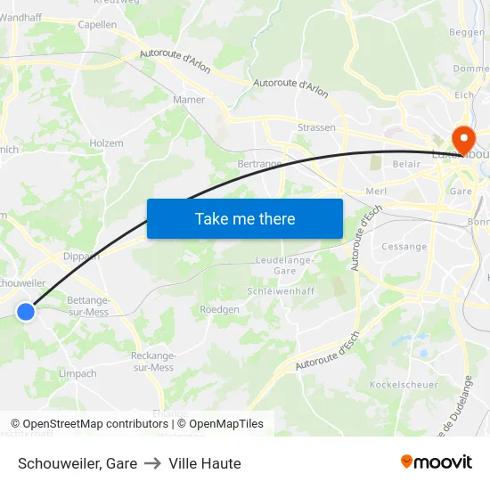 Schouweiler, Gare to Ville Haute map