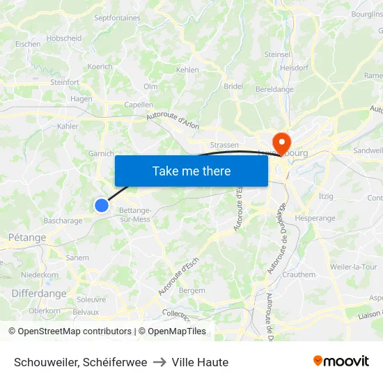 Schouweiler, Schéiferwee to Ville Haute map