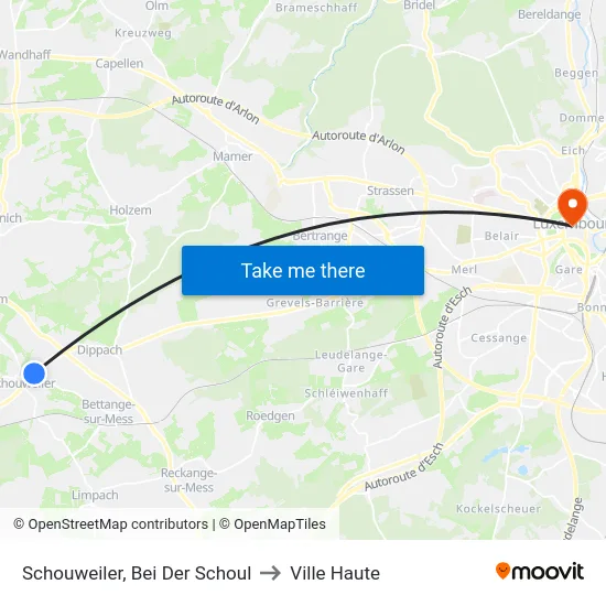 Schouweiler, Bei Der Schoul to Ville Haute map