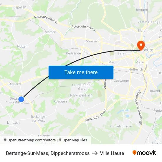 Bettange-Sur-Mess, Dippecherstrooss to Ville Haute map