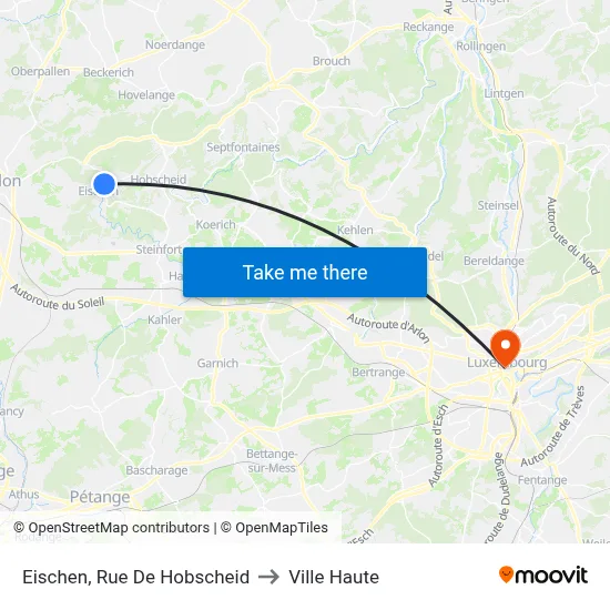 Eischen, Rue De Hobscheid to Ville Haute map