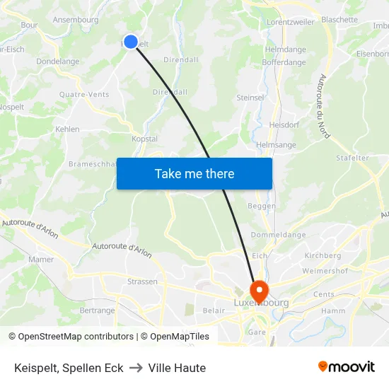 Keispelt, Spellen Eck to Ville Haute map