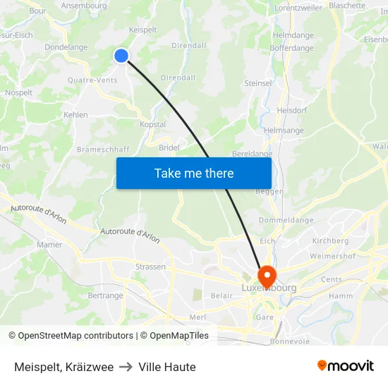 Meispelt, Kräizwee to Ville Haute map