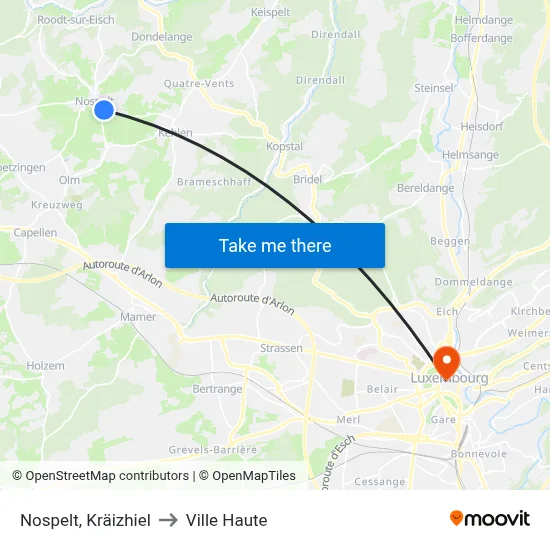 Nospelt, Kräizhiel to Ville Haute map