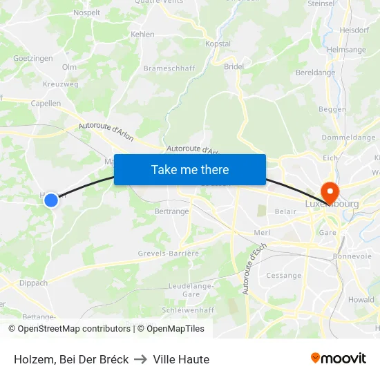 Holzem, Bei Der Bréck to Ville Haute map