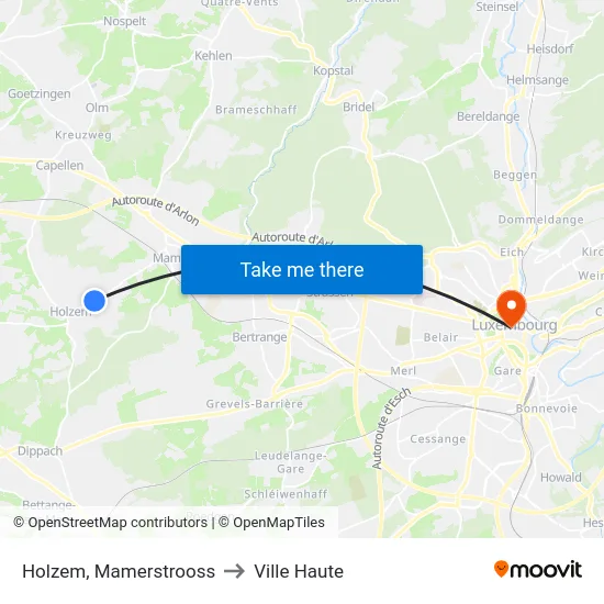 Holzem, Mamerstrooss to Ville Haute map