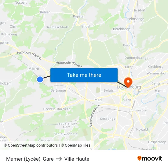 Mamer (Lycée), Gare to Ville Haute map