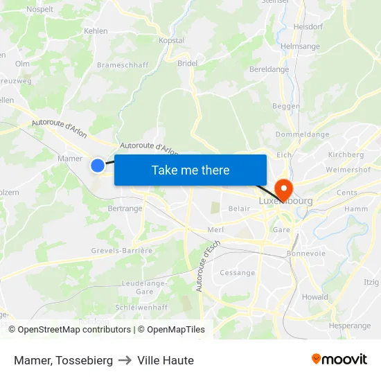 Mamer, Tossebierg to Ville Haute map