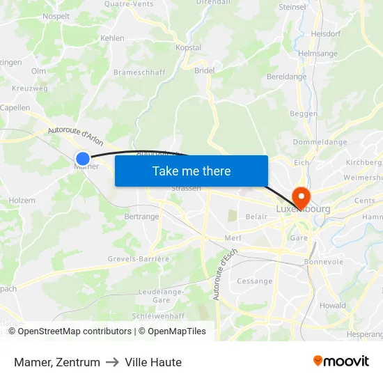 Mamer, Zentrum to Ville Haute map