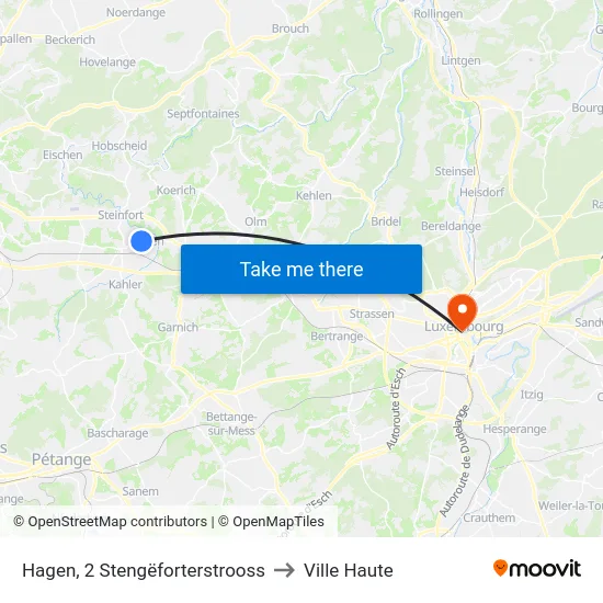 Hagen, 2 Stengëforterstrooss to Ville Haute map