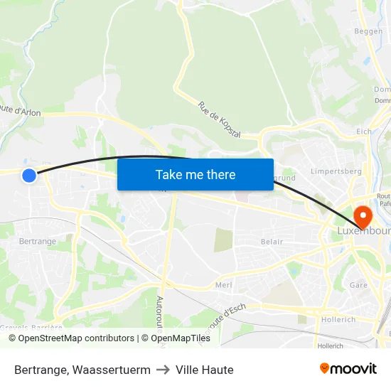 Bertrange, Waassertuerm to Ville Haute map