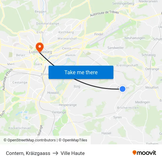 Contern, Kräizgaass to Ville Haute map