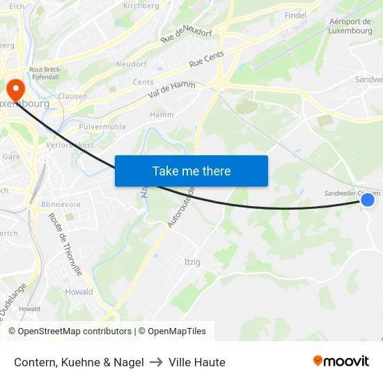 Contern, Kuehne & Nagel to Ville Haute map