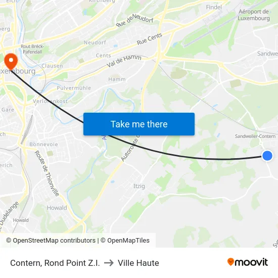 Contern, Rond Point Z.I. to Ville Haute map