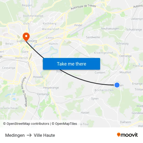 Medingen to Ville Haute map