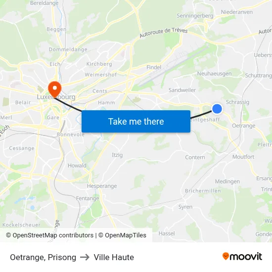 Oetrange, Prisong to Ville Haute map