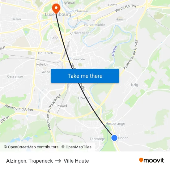 Alzingen, Trapeneck to Ville Haute map
