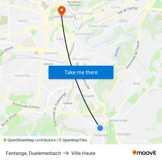 Fentange, Duelemerbach to Ville Haute map