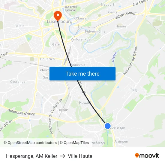 Hesperange, AM Keller to Ville Haute map