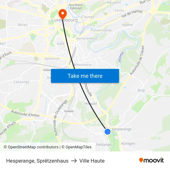 Hesperange, Sprëtzenhaus to Ville Haute map