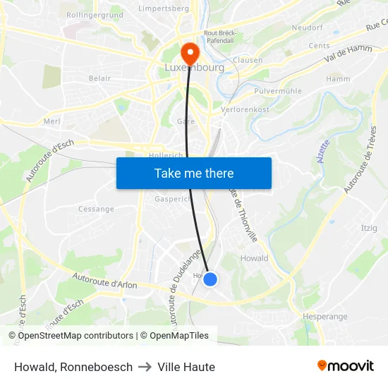 Howald, Ronneboesch to Ville Haute map