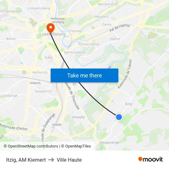 Itzig, AM Kiemert to Ville Haute map