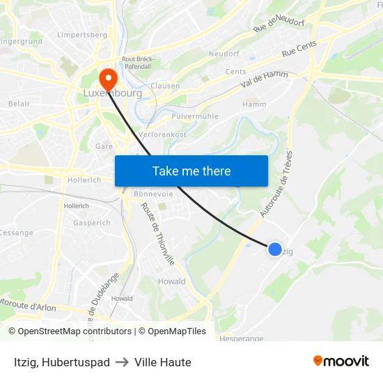 Itzig, Hubertuspad to Ville Haute map
