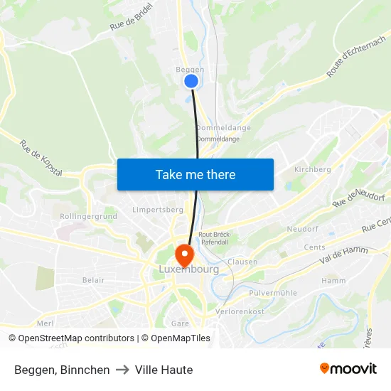 Beggen, Binnchen to Ville Haute map