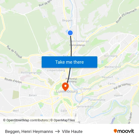Beggen, Henri Heymanns to Ville Haute map