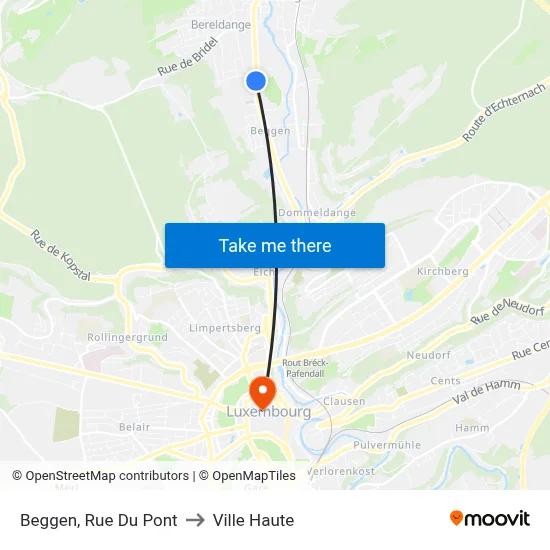 Beggen, Rue Du Pont to Ville Haute map