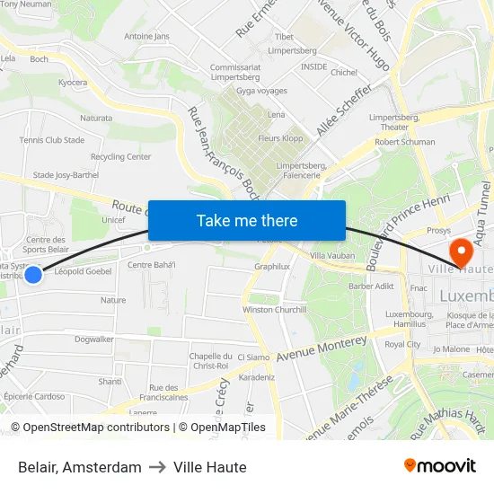 Belair, Amsterdam to Ville Haute map