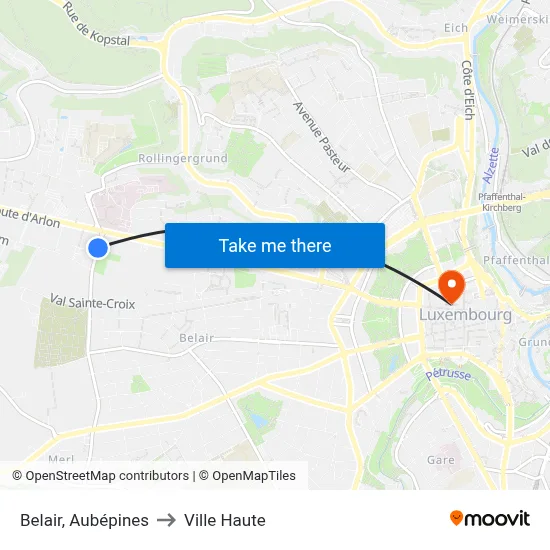 Belair, Aubépines to Ville Haute map