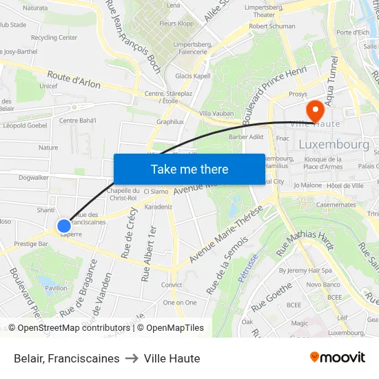 Belair, Franciscaines to Ville Haute map
