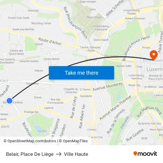 Belair, Place De Liège to Ville Haute map