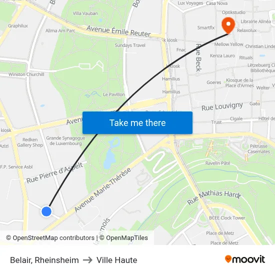 Belair, Rheinsheim to Ville Haute map