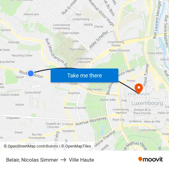 Belair, Nicolas Simmer to Ville Haute map