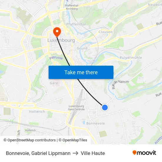 Bonnevoie, Gabriel Lippmann to Ville Haute map