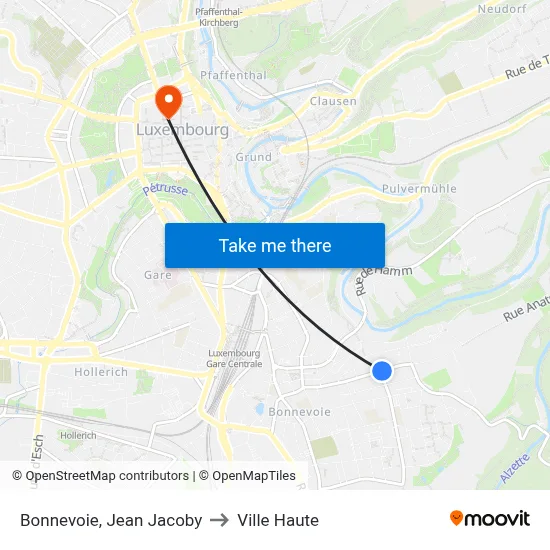 Bonnevoie, Jean Jacoby to Ville Haute map