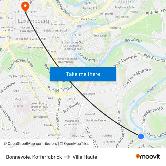 Bonnevoie, Kofferfabrick to Ville Haute map