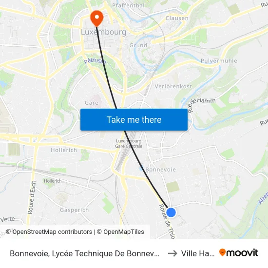 Bonnevoie, Lycée Technique De Bonnevoie/Quais to Ville Haute map