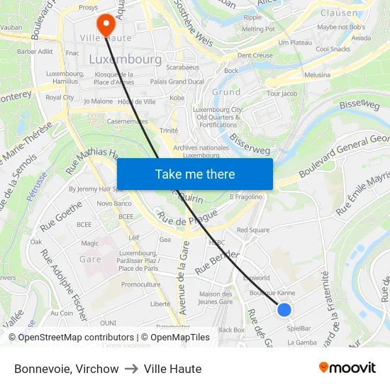 Bonnevoie, Virchow to Ville Haute map