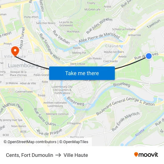 Cents, Fort Dumoulin to Ville Haute map