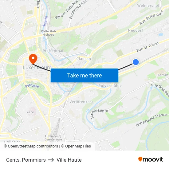 Cents, Pommiers to Ville Haute map